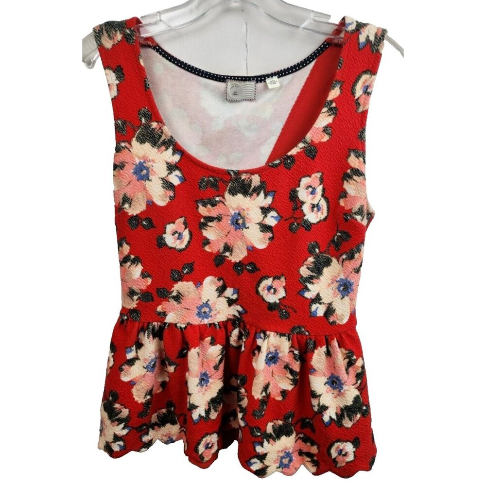 Anthropologie Postmarked Womens Tank Top Small Red Floral Peplum BOHO Coquette